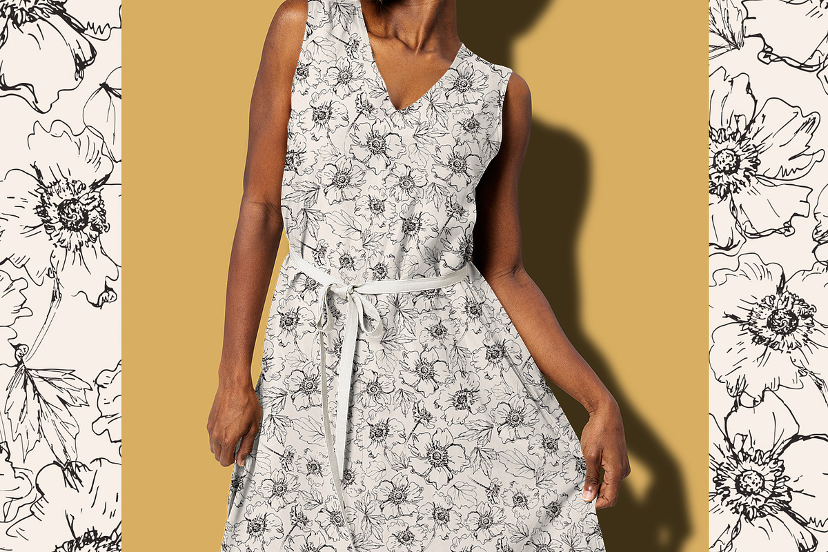 Sketched Japanese Anemones, a Pattern Graphic by MalyskaStudio (Photo 3 of 11)