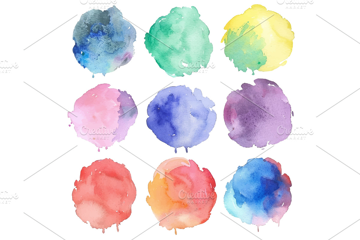 Watercolor round blot collection, an Illustration by piter.goskov