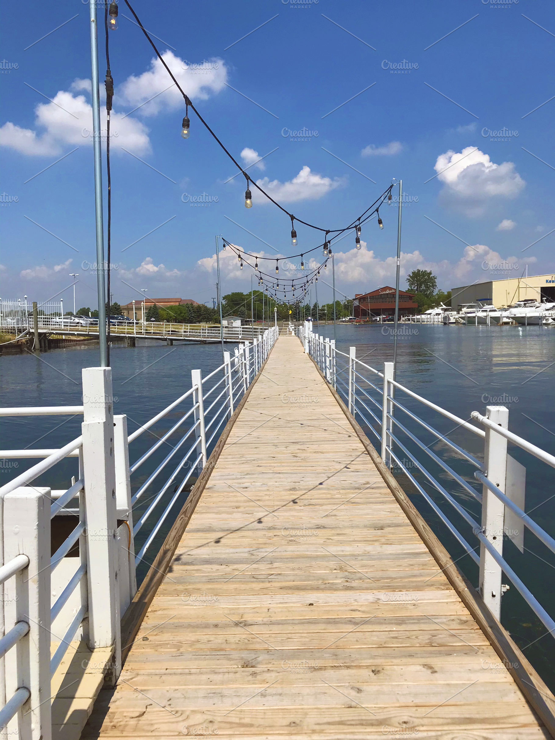 Wood Boat Dock w/ Twinkle Lights, a Nature Photo by Cordial Punch Press