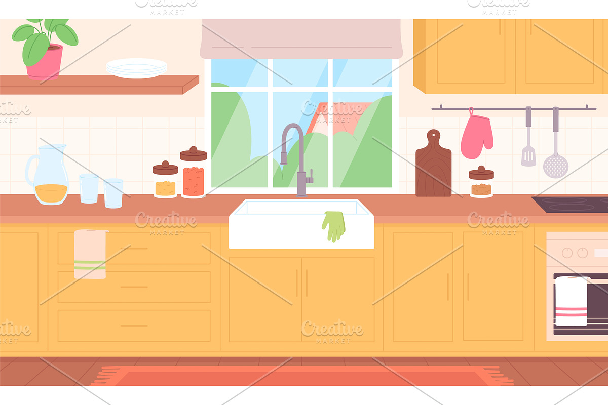 Kitchen interior. Clean kitchen with, an Object Illustration by LadadikArt