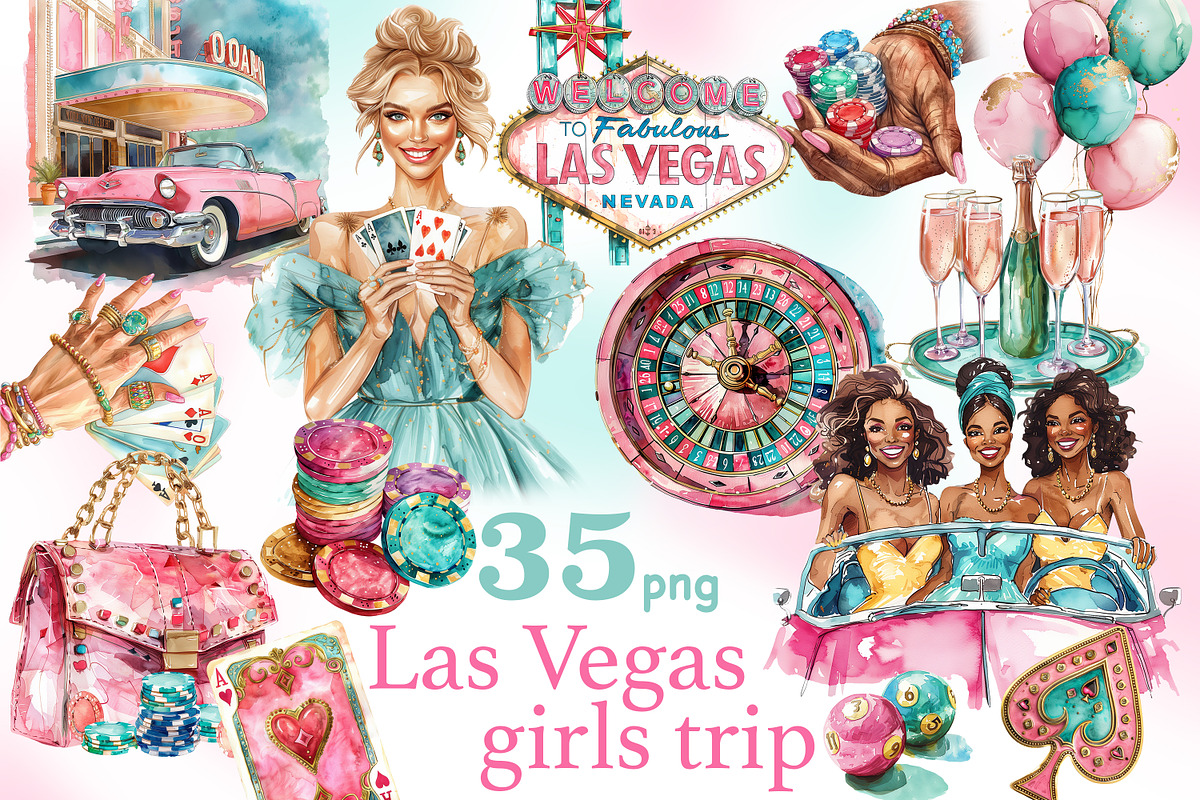 Las Vegas Girls Trip Clipart, a Person Illustration by GlamArtZhanna (Photo 1 of 6)