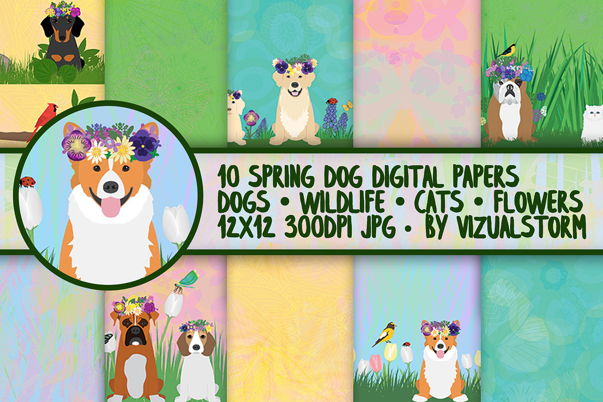 Seamless Floral Dog Patterns, a Pattern Graphic by VizualStorm (Photo 1 of 3)