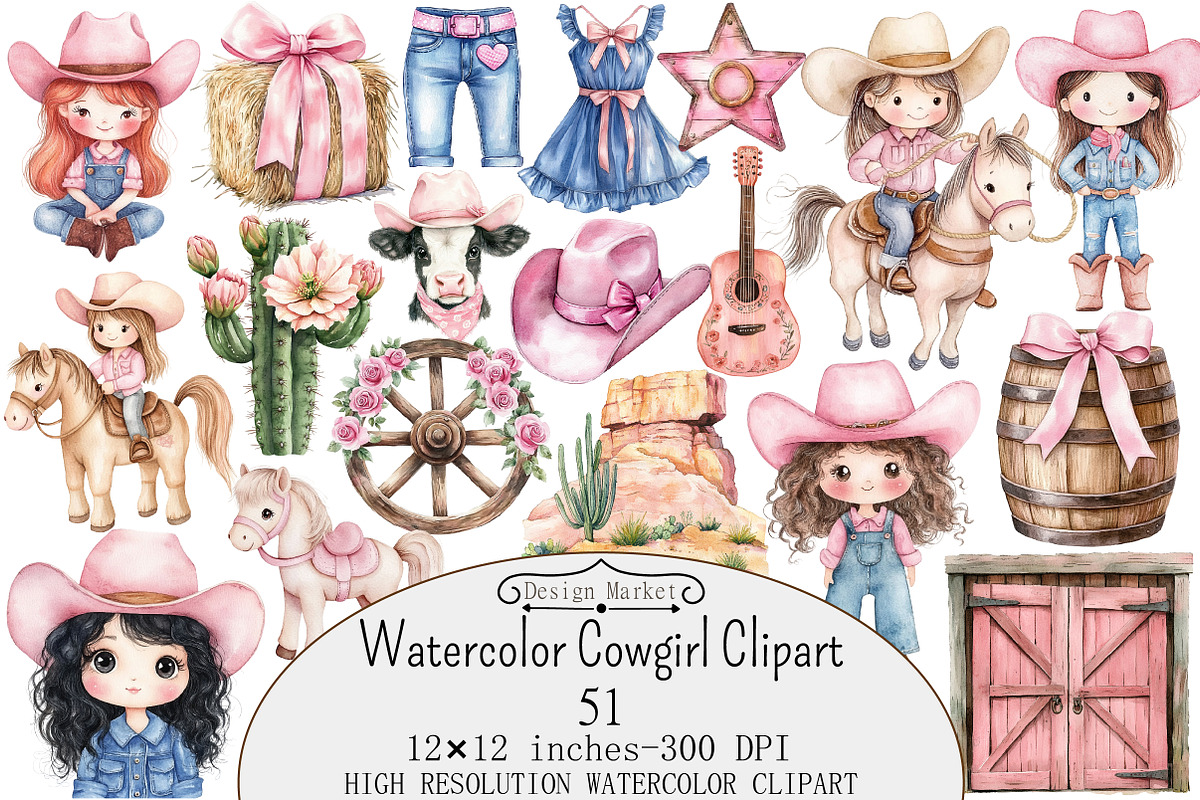 Watercolor Cowgirl Clipart, a Seasonal Illustration by Design Market (Photo 1 of 5)