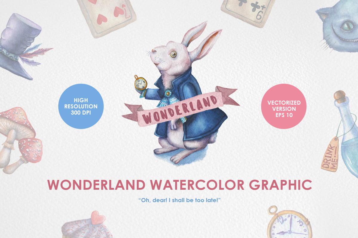 Wonderland Watercolor Graphic Set, an Illustration by Chelovector (Photo 1 of 2)