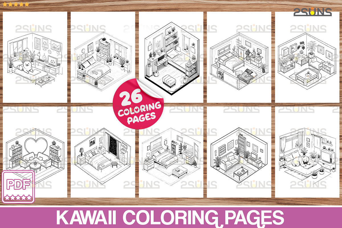 Kawaii Coloring pages, Pocket Room, a Stationery Template by 2SUNS (Photo 2 of 4)