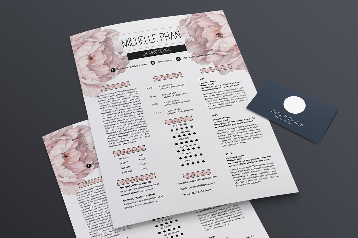 Floral CV template, a Resume Template by Chic templates (Photo 4 of 4)