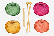 Hand drawn watercolor knittig set, an Illustration by OlyaSenko (Thumbnail 2 of 6)