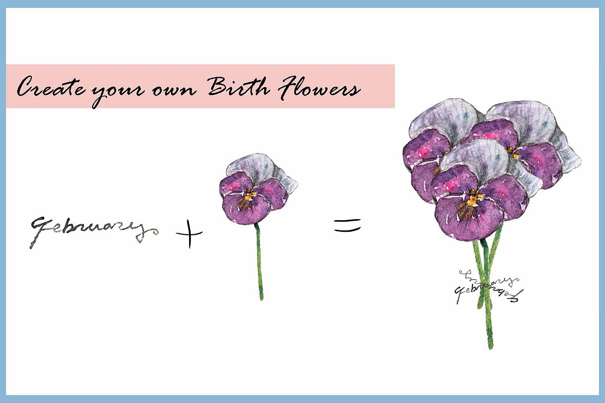 Birth Flower Clipart Digital Paper, a Decorative Illustration by VianneArt (Photo 5 of 9)