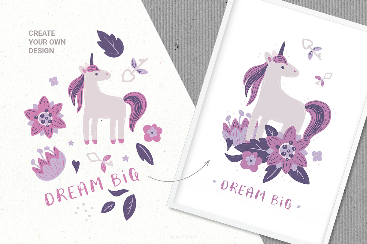 Unicorns & Flowers Collection, a Graphic by VioletOxide (Photo 2 of 10)