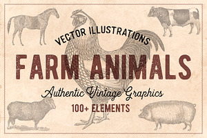 100 Vintage Farm Animals (Vector), an Animal Illustration by Brigantine Designs