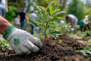 Planting a sapling in a park volunte, a Photo by Pixeness Studio