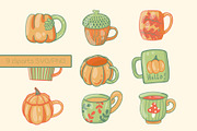Autumn Pumpkins Mugs clipart pattern, a Seasonal Illustration by Carpet Tapete Pretzel (Thumbnail 3 of 9)