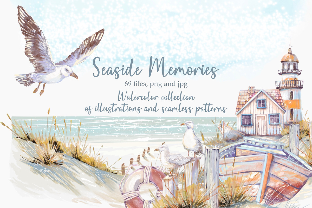 Seaside Memories Watercolor Set, an Illustration by Shabbypie (Photo 1 of 17)