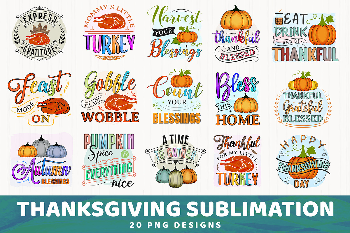 Thanksgiving Sublimation PNG Bundle, an Illustration by thefutive (Photo 1 of 6)