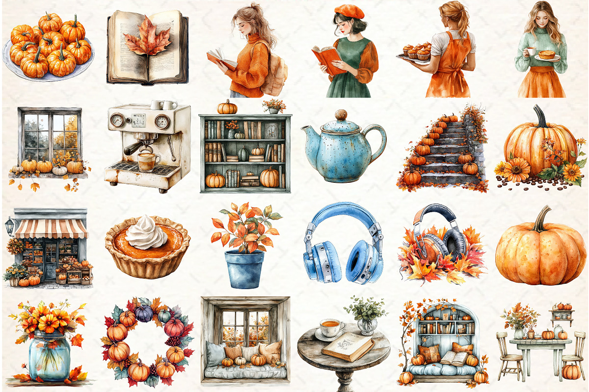 Autumn Clipart,Pumpkin Café Clipart, an Illustration by Libby Wishes (Photo 2 of 7)