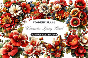 Watercolor Spring Floral Clipart, an Illustration by Black Bird Studio