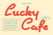 Lucky Cafe: A Retro Script Font, a Script Font by DeliFreshTypeCo. (Thumbnail 1 of 6)