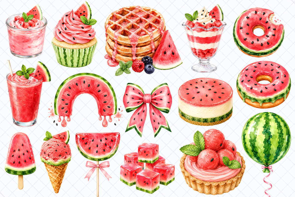 Watermelon Vibes Watercolor Clipart, a Food Illustration by Whimsy Brush Studio (Photo 3 of 8)