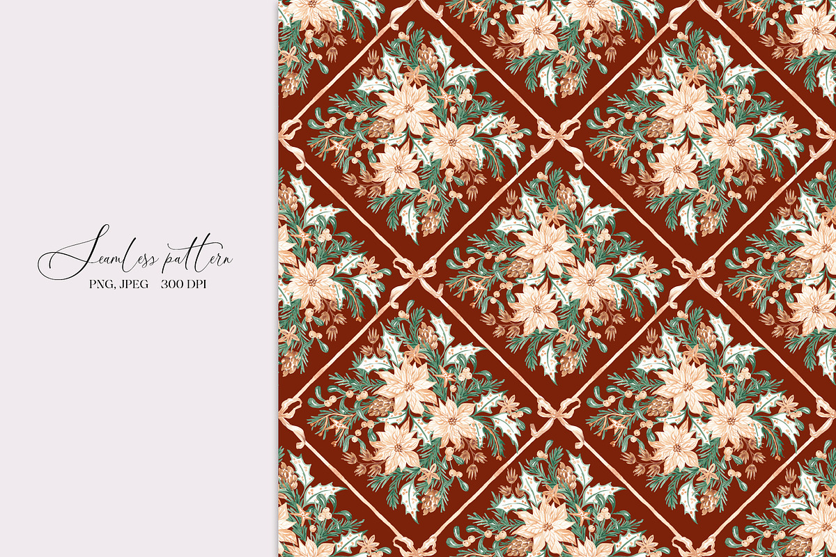 Christmas Botanical Grid Pattern, a Pattern Graphic by SirenaArt (Photo 7 of 20)