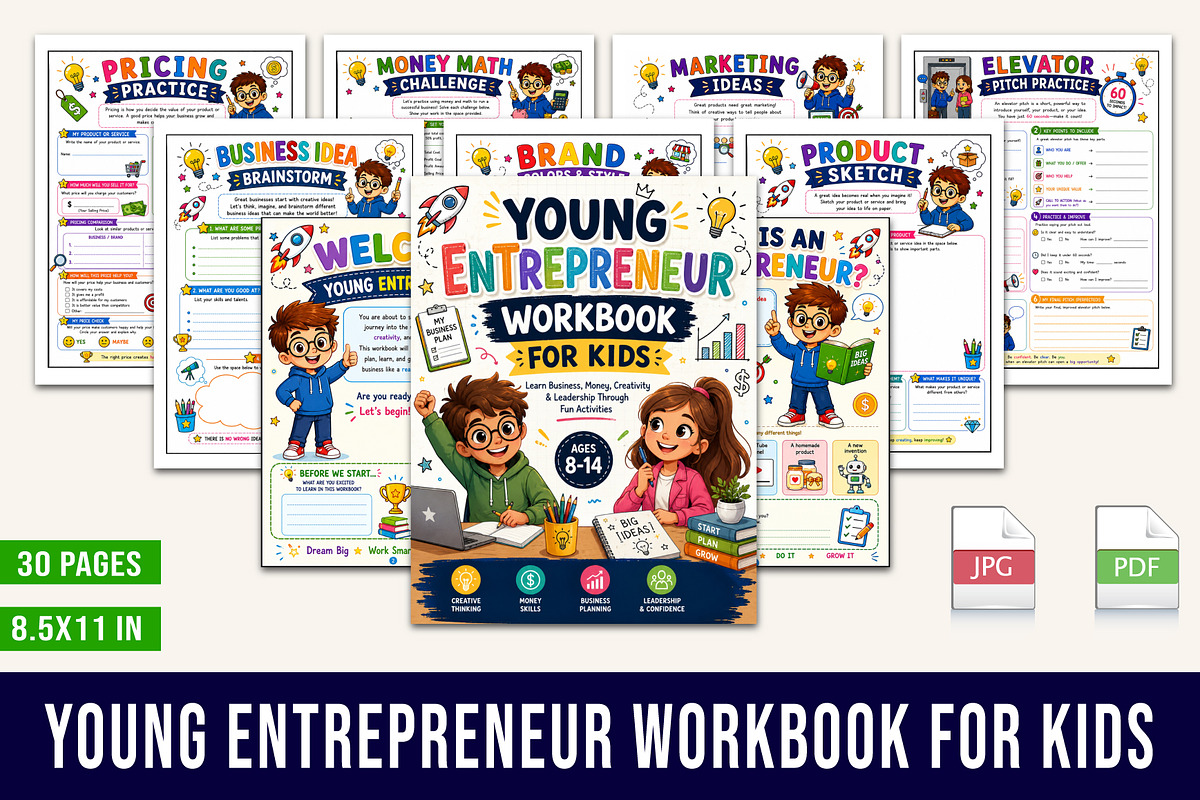 Young Entrepreneur Workbook for Kids, a Stationery Template by Designmela01 (Photo 1 of 5)
