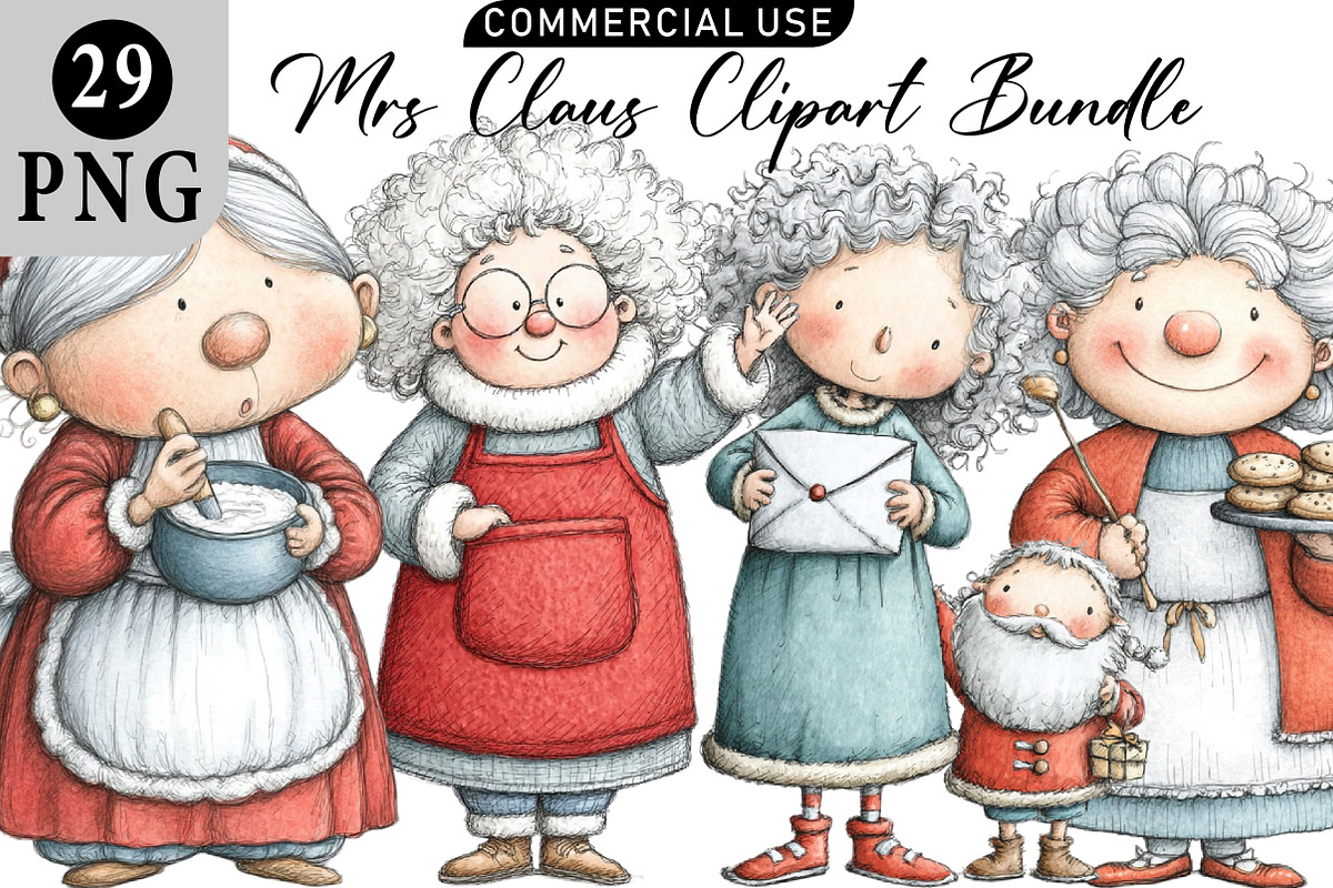 Mrs Claus Clipart Bundle, an Illustration by Daily.Designs (Photo 1 of 5)