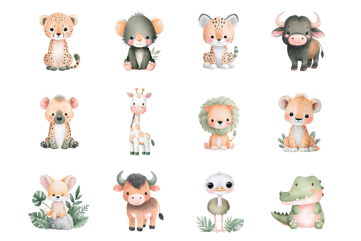 Cute Safari Animals Clipart, an Illustration by Design Market (Photo 3 of 4)