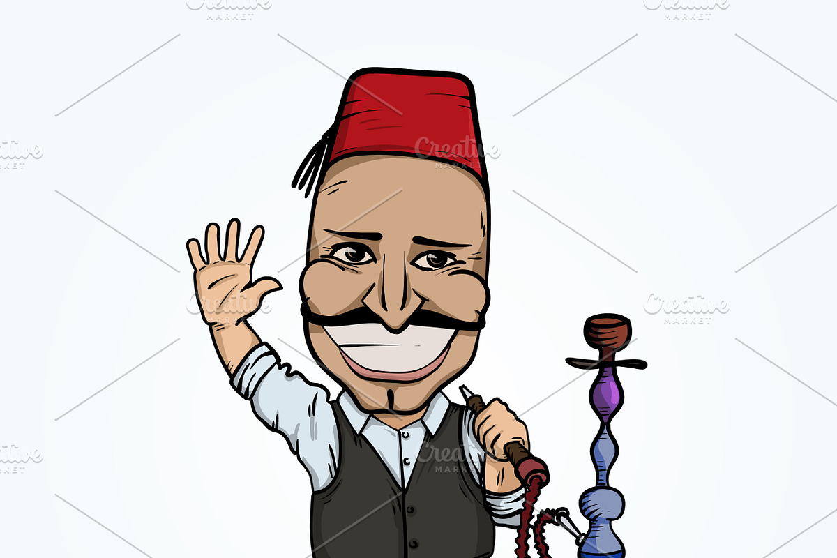 Turkish man with hookah waving hand, an Illustration by Funky corner (Photo 1 of 2)