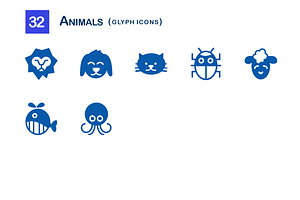 32 Animals Glyph Icons