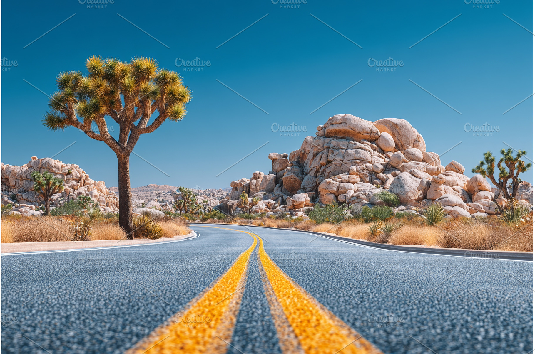 A road traverses Joshua Tree, a Nature Photo by ZinetroN