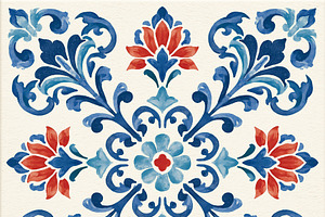 Traditional Mediterranean arabesque tile design with blue and co, an Illustration by Studio ANNA
