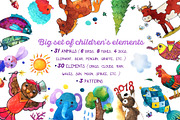 Big set of children's elements, an Animal Illustration by fiolika (Thumbnail 1 of 6)