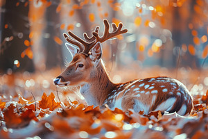 Deer laying in autumn leaves, an Animal Photo by MistyDay