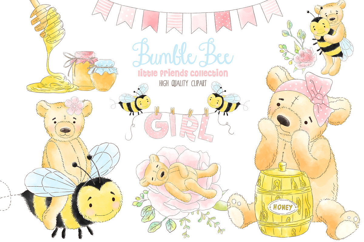 Girl Bear Bumble Bee Honey clipart, an Animal Illustration by Magic Story Studio (Photo 1 of 4)