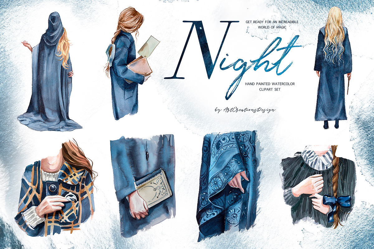 Hand-Painted Night Clipart Set, an Animal Illustration by ArtCreationsDesign (Photo 8 of 29)