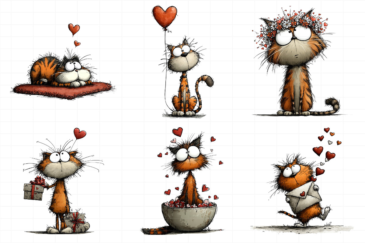 Whimsical Cats Valentine Clipart, an Illustration by Daily.Designs (Photo 7 of 8)