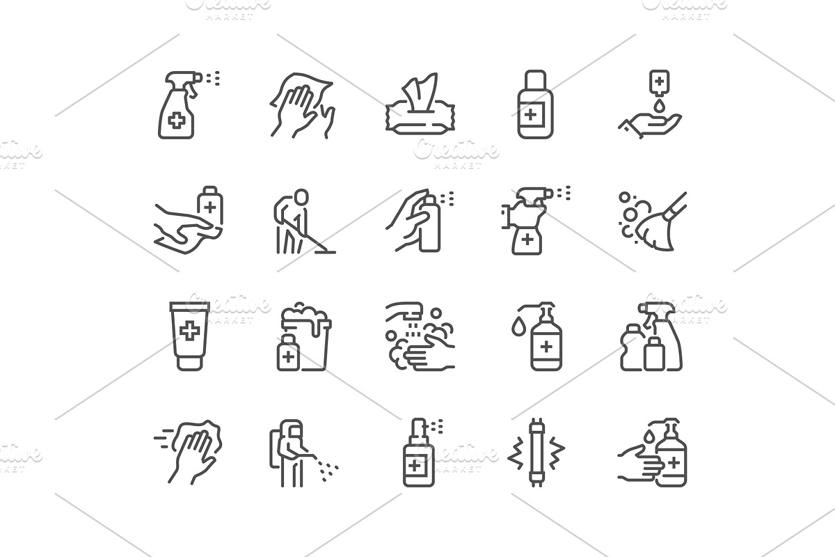 Line Disinfection and Cleaning Icons, an Illustration by Davooda