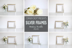 Silver Photo Frame Mockup Bundle, a Print Template by Corner Croft