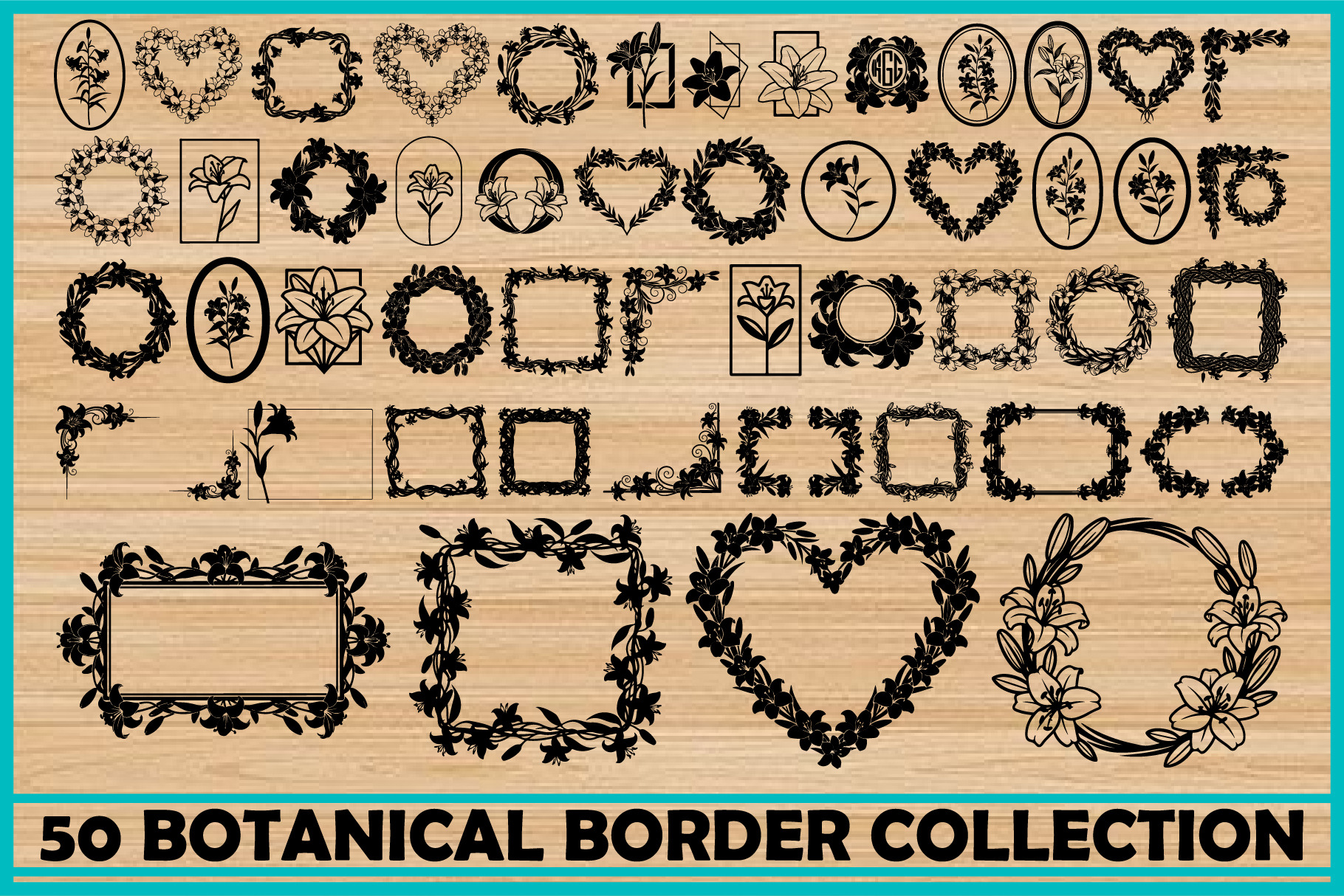 50 Botanical Border Collection Bundl, an Illustration by Creativeshirt