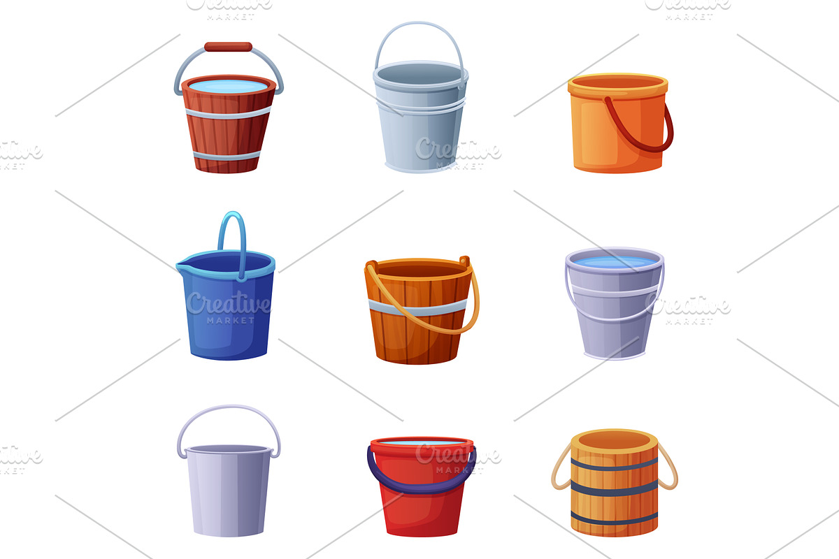 Cartoon bucket with water. Wooden, an Object Illustration by LadadikArt
