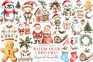 Watercolor Cute Christmas Clipart