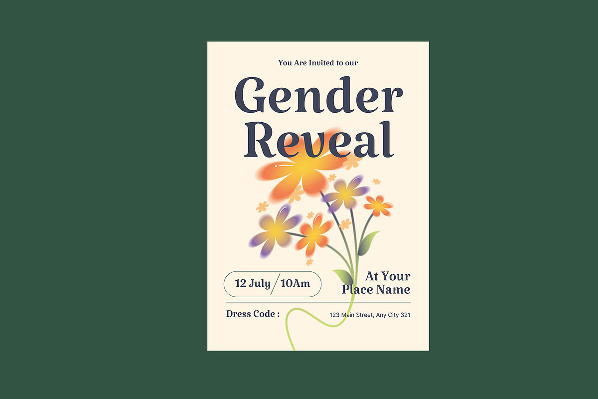 Floral Gender Reveal Invitation, a Card Template by Neermana (Photo 4 of 4)