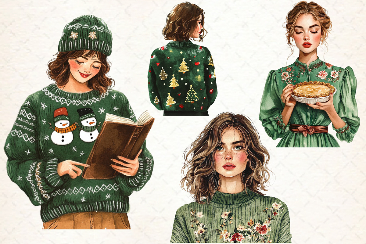 Winter Cozy Green Cottage Clipart, an Illustration by Libby Wishes (Photo 3 of 9)