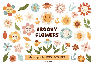 Groovy flower clipart, a Seasonal Illustration by JulzaArt