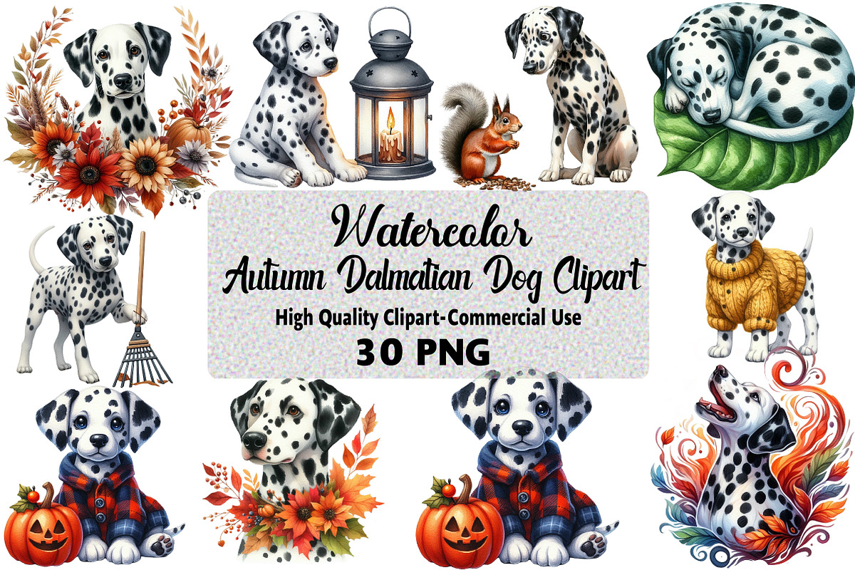 Autumn Dalmatian Dog Clipart Bundle, an Illustration by Daily.Designs (Photo 1 of 5)