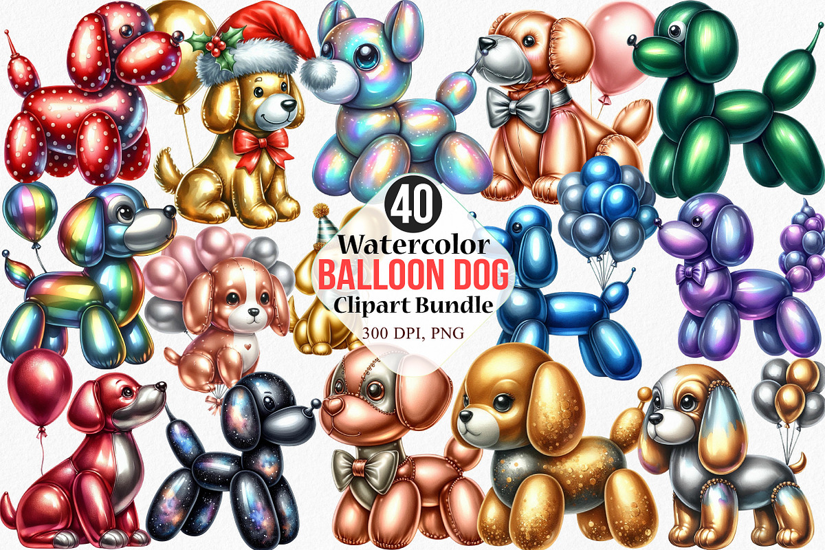 Watercolor Balloon Dog Clipart, an Illustration by Canvas Craft (Photo 1 of 8)