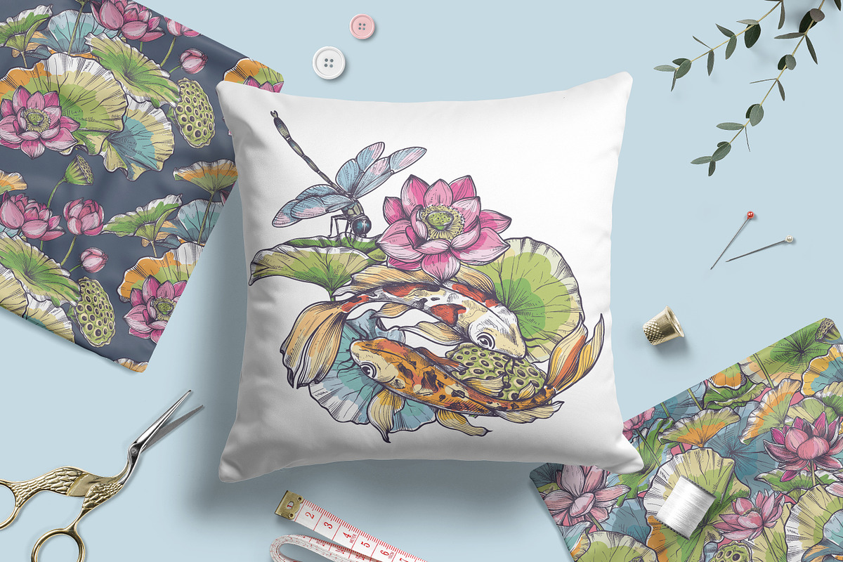 Lotus, Koi, Dragonflies. Vector Set, a Pattern Graphic by Molly art (Photo 13 of 14)