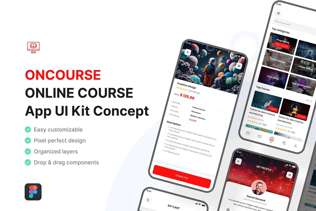 Online Course App UI Kit, an UI Kit Template by iDoodle Studio