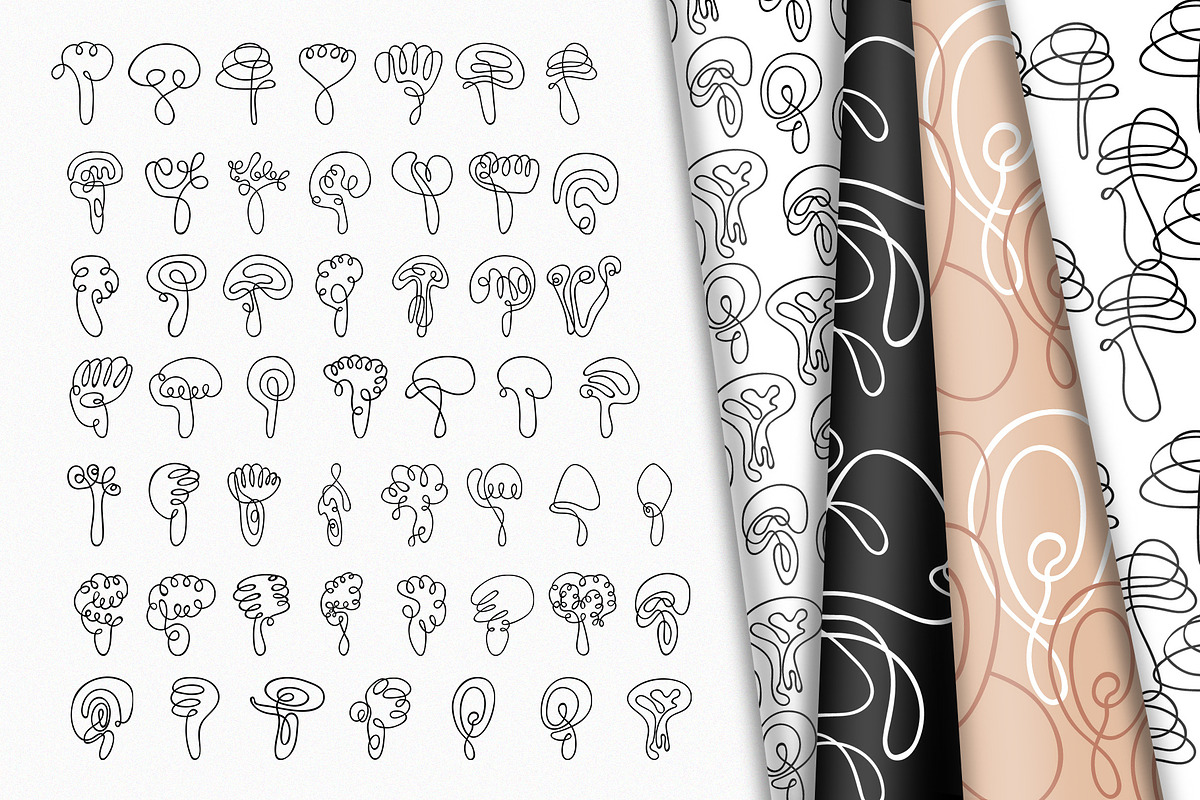 Abstract Line Art Mushrooms,Patterns, a Graphic by bazarova