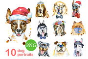 10 watercolor dog portraits Set 14, an Animal Illustration by Watercolor fantasy (Thumbnail 1 of 5)