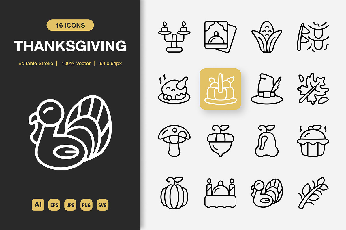 Thanksgiving Outline Icons, an Outline Icon by Spacepixel Creative